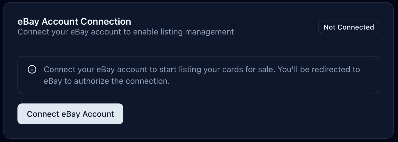 eBay Connection Button in Settings