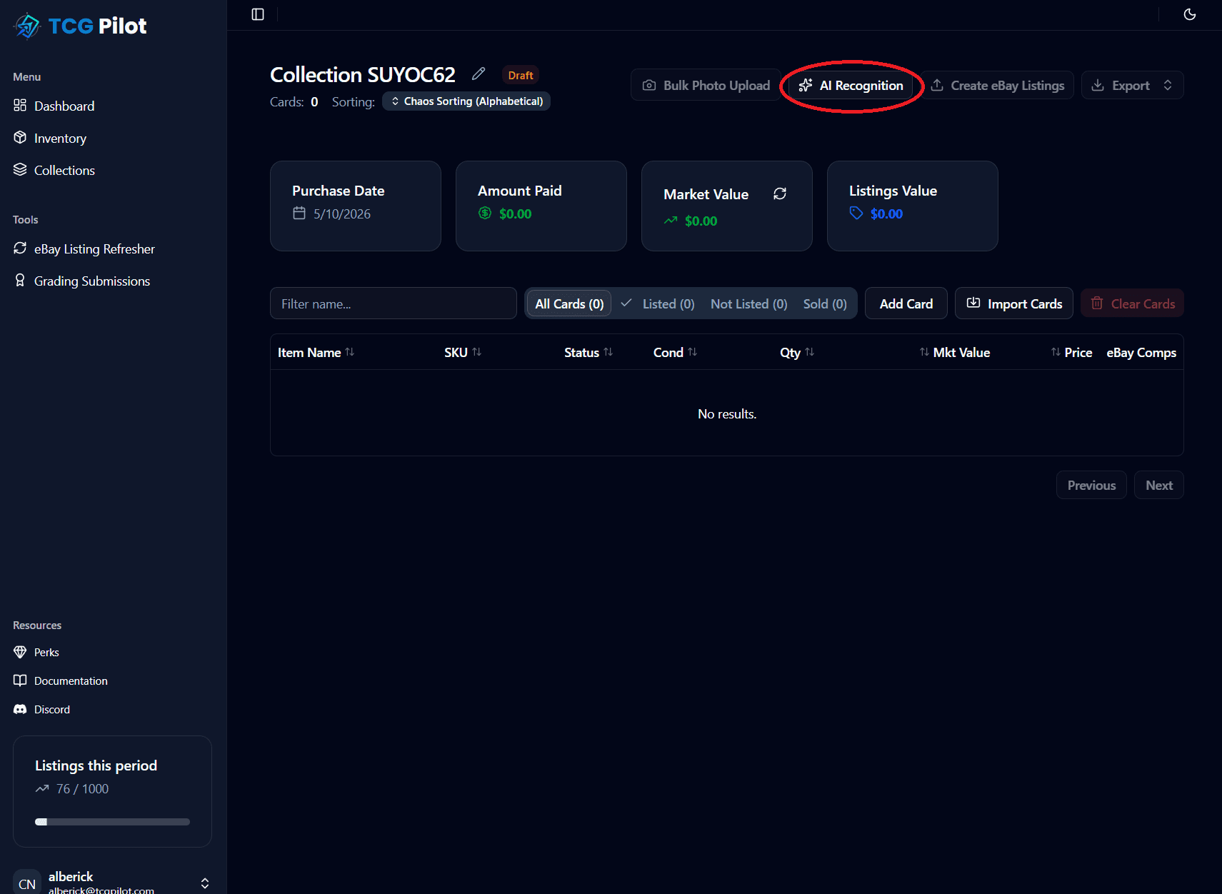 Collection toolbar showing the Scan with AI button