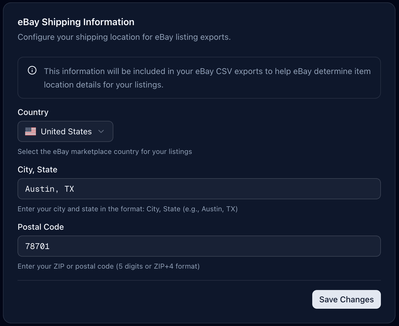 Shipping Information Section